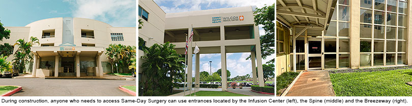 Three entrances pictured are the infusion center entrance, spine entrance and breezeway entrance.