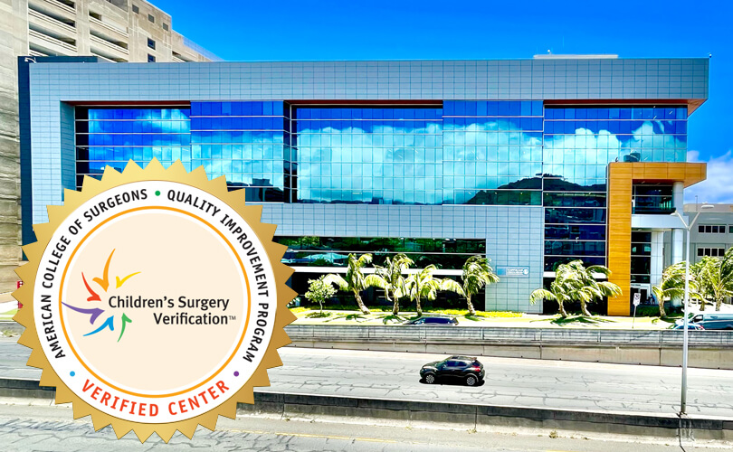 exterior of Kapiolani Medical Center with American College of Surgeons seal
