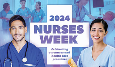 Cover of 2024 Nurses Week publication showing nurses in action.