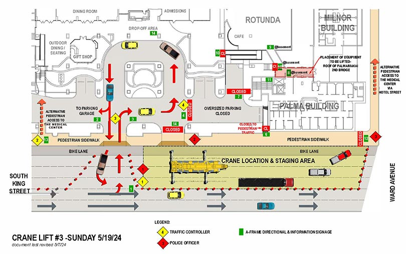 Map showing traffic and activity related to MRI delivery at Straub Benioff Medical Center.