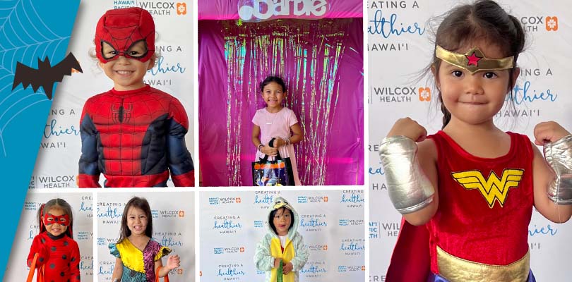 Collage of young kids dressed up for Halloween.