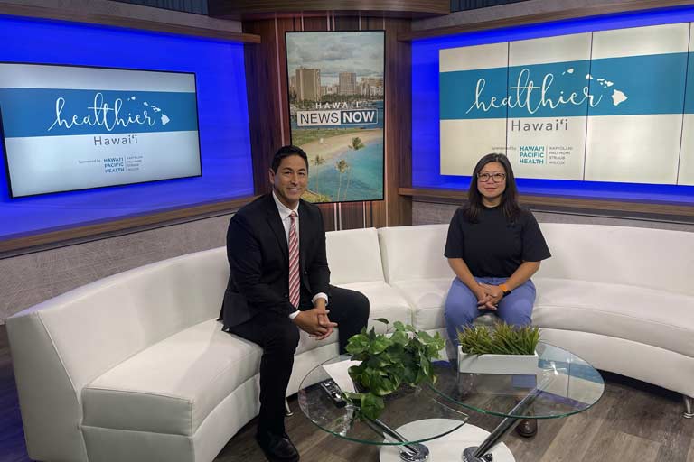 Dr. Devy Setyono on the set of Hawaii News Now with morning anchor Steve Uyehara