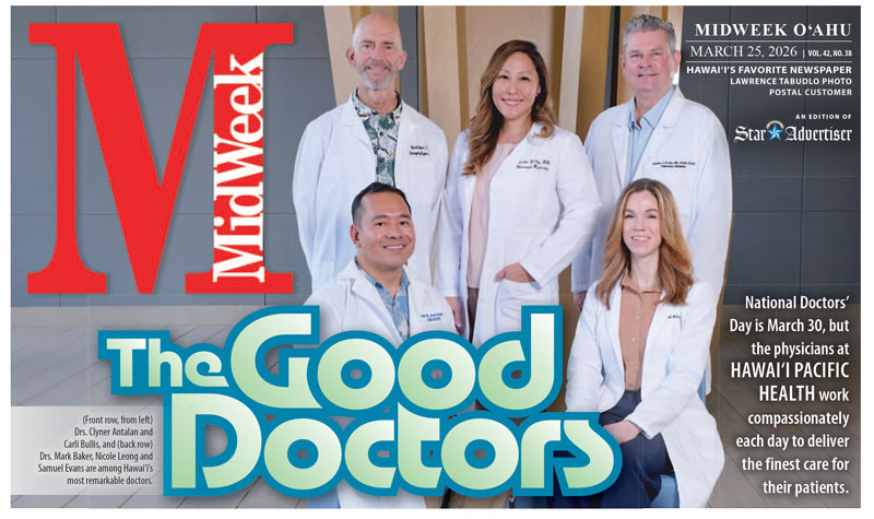 Cover of MidWeek newspaper showing 5 doctors in white coats with the headline, The Good Doctors.
